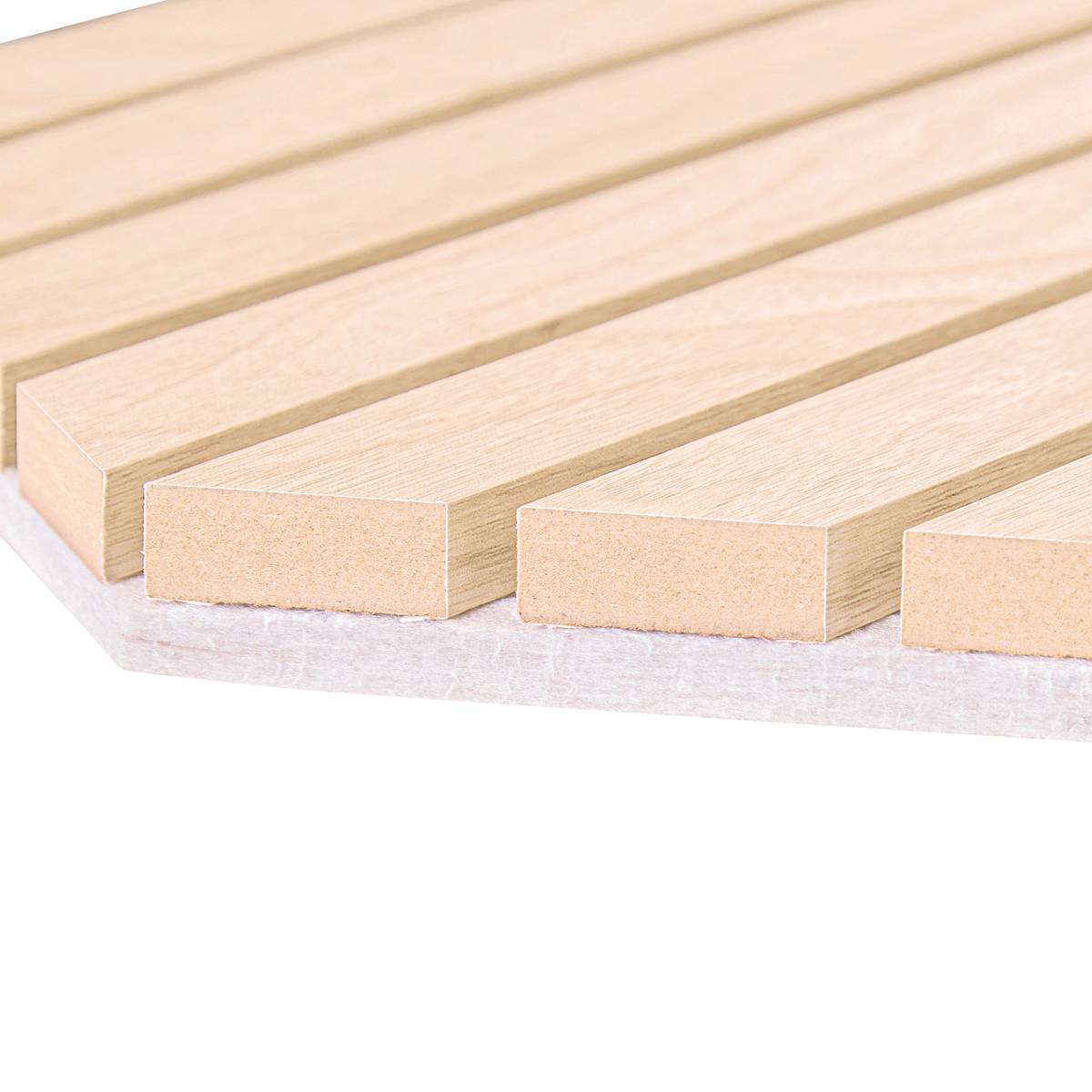 Set of 3 decorative wood slat panels Colva Light oak effect, Grey background, 30x26 cm