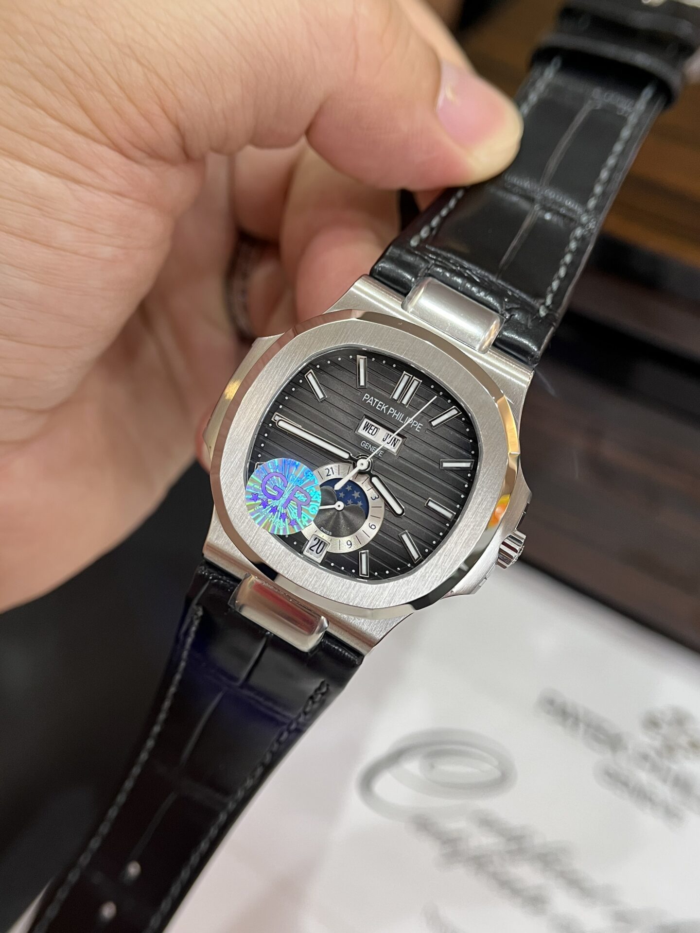 Patek Philippe Replica Watch Nautilus 5726G Black Leather Strap GR Factory 40.5mm - Elite Watch Atelier
