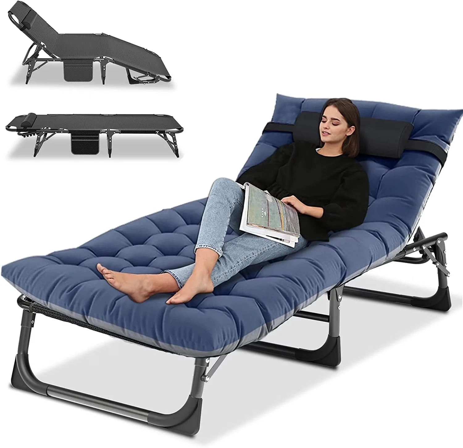 Slsy 5-Position Adjustable Folding Lounge Chair And Cot - 75.2" x 25.6" x 11.8" - Image 6 Slsy 5-Position Adjustable Folding Lounge Chair And Cot - 75.2" x 25.6" x 11.8" - Image 6