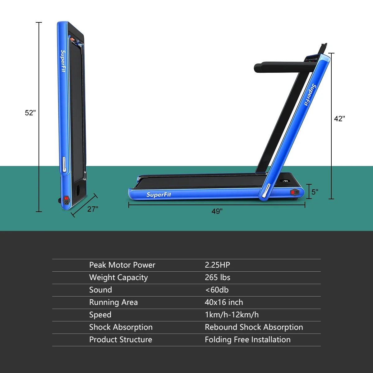 Gymax 2 in 1 Folding Treadmill 2.25HP Running Machine w/ Dual Display APP Control Black - Image 49