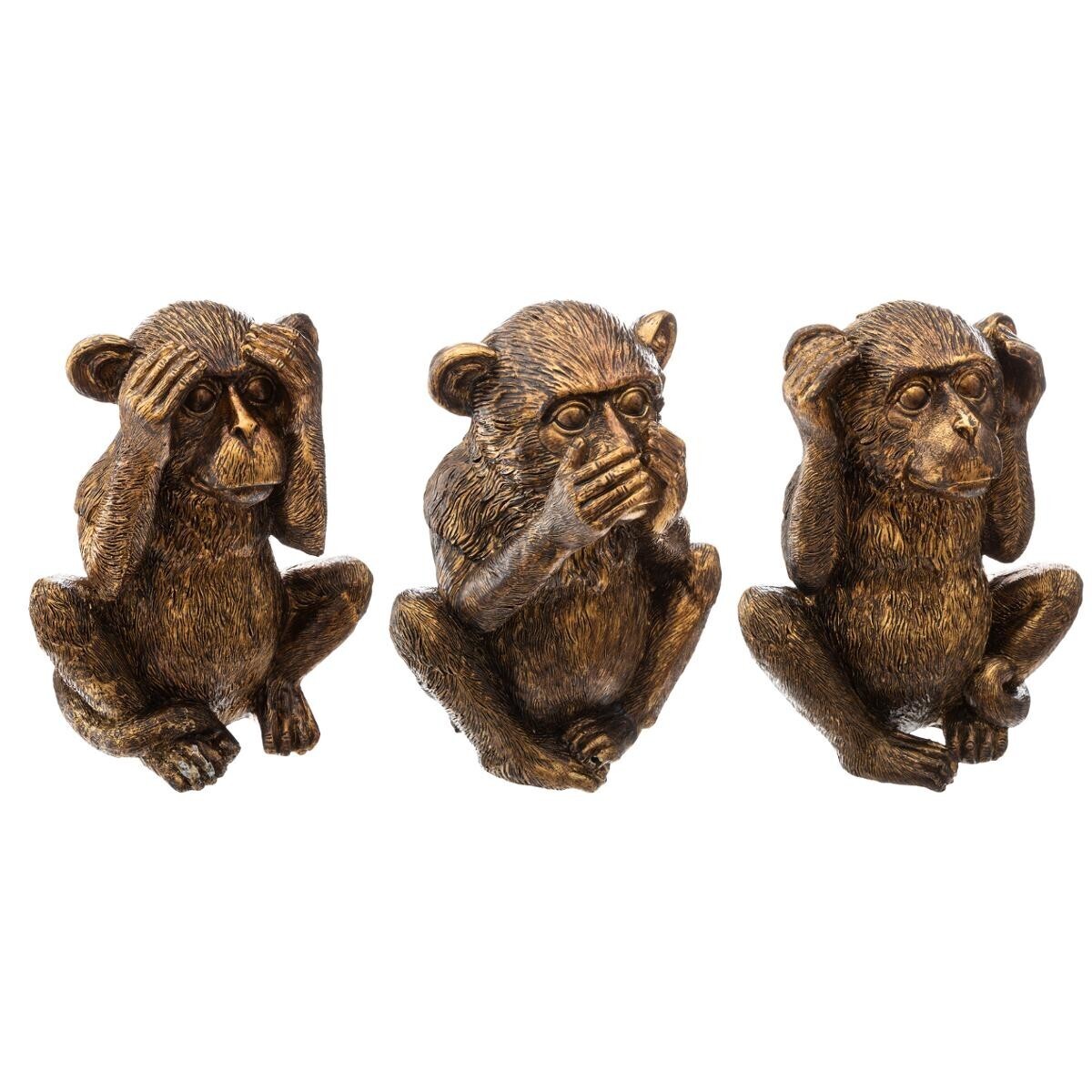 Set of 3 statues "Wisdom monkeys" Gilt, H.17 cm