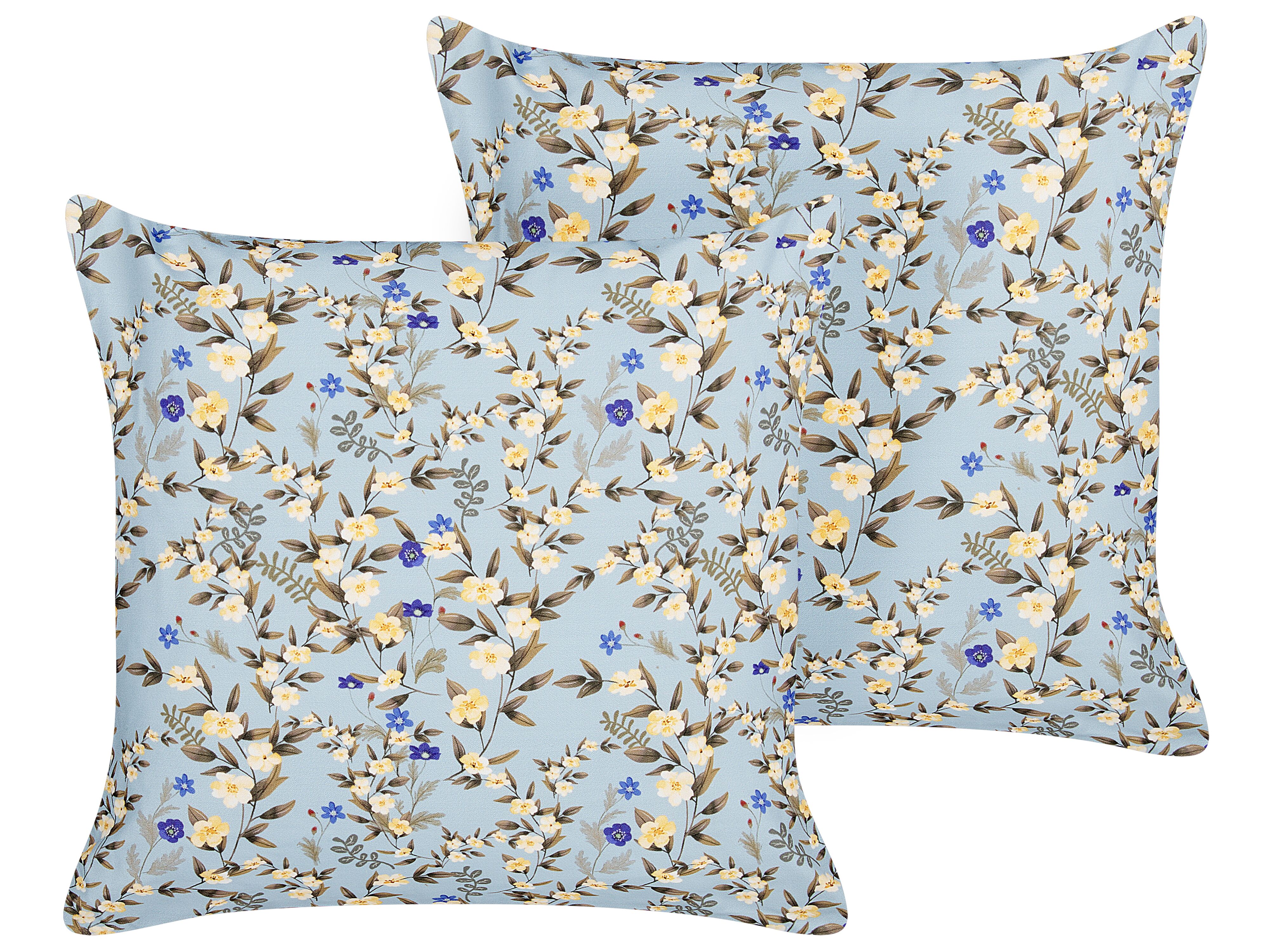 Set of 2 Outdoor Cushions VALLORIA Floral Pattern 45 x 45 cm Blue