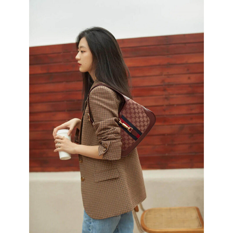 Replica Gucci Jackie 1961 Small Shoulder Bag 636706 In Burgundy Gg Canvas1:1High-quality replica