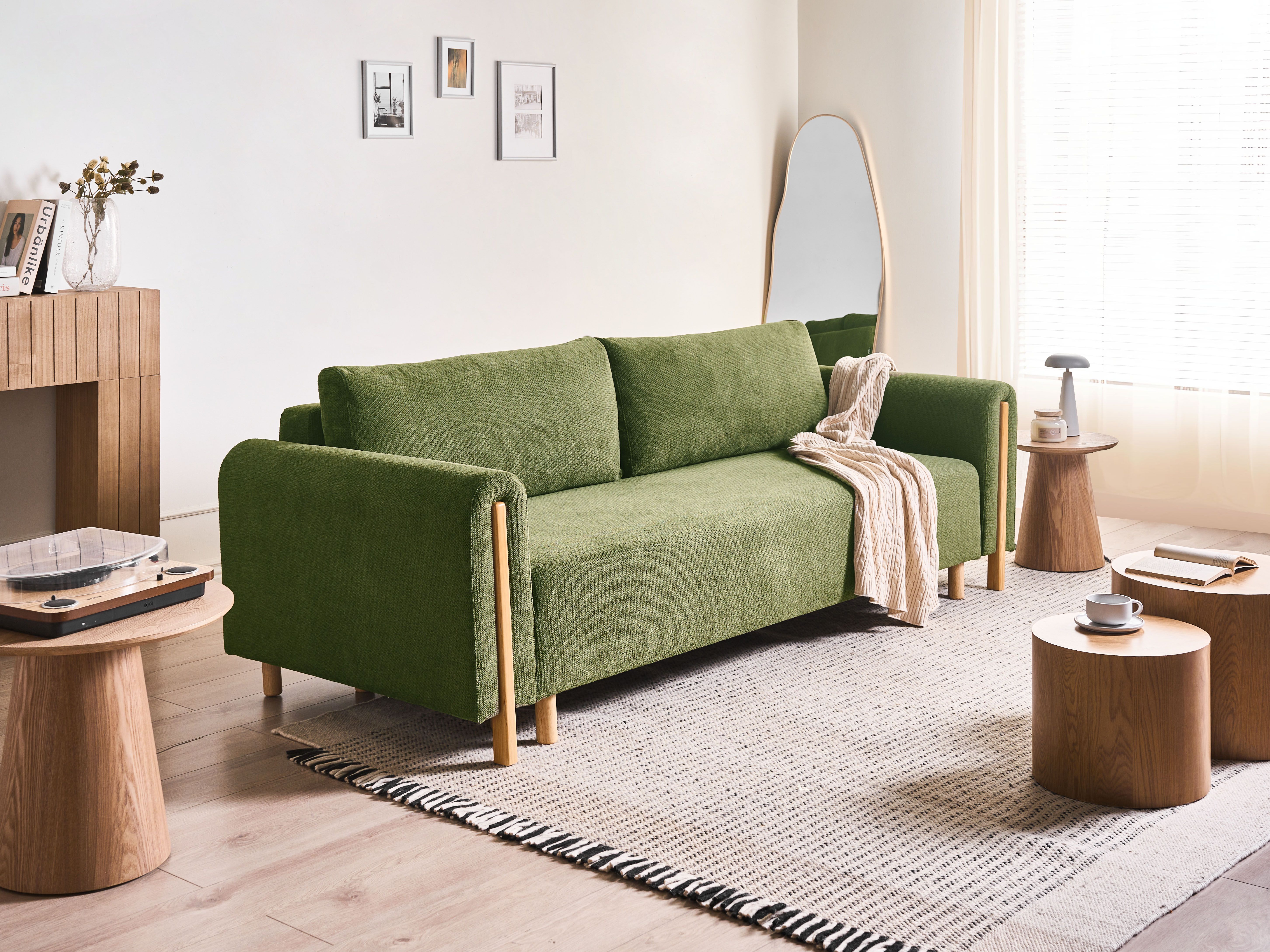 Sofa Bed 3 Seater KVAM Fabric Green with Storage