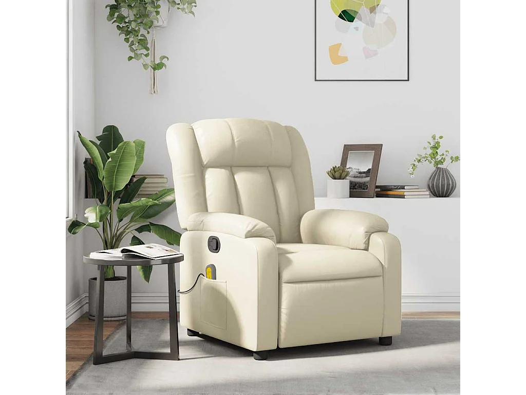 Fauteuil inclinable-Chaise-Fauteuil salon de massage Crème Similicuir SHL2680