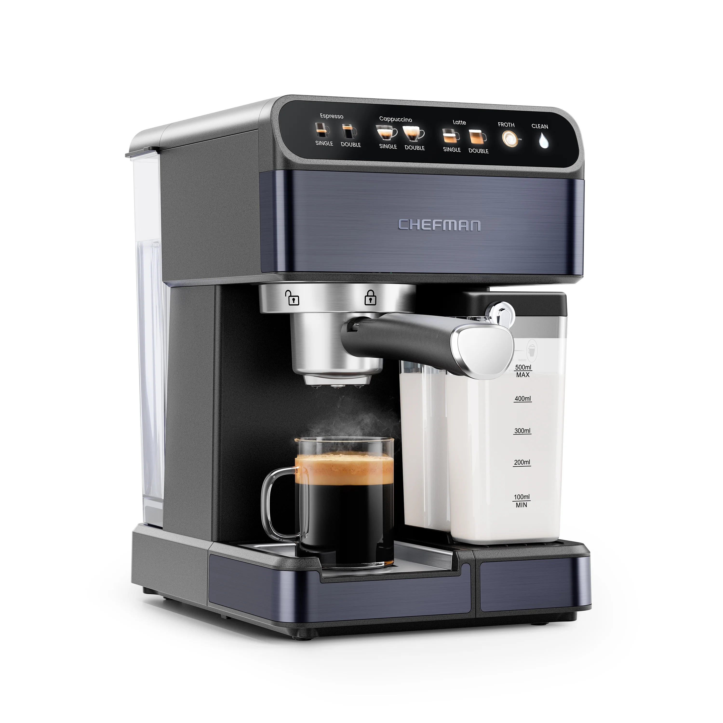 Chefman 20-Bar, 2-Cup Black Stainless Espresso Machine