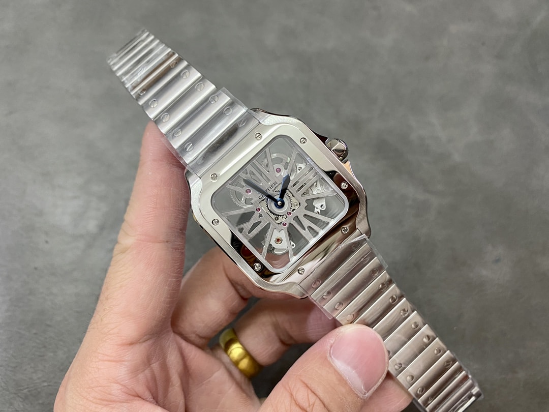 Fake Cartier Watch Santos large model mechanical movement Stainless Steel Skeleton Dial WHSA0015 TWF(1:1 replica) - Top club
