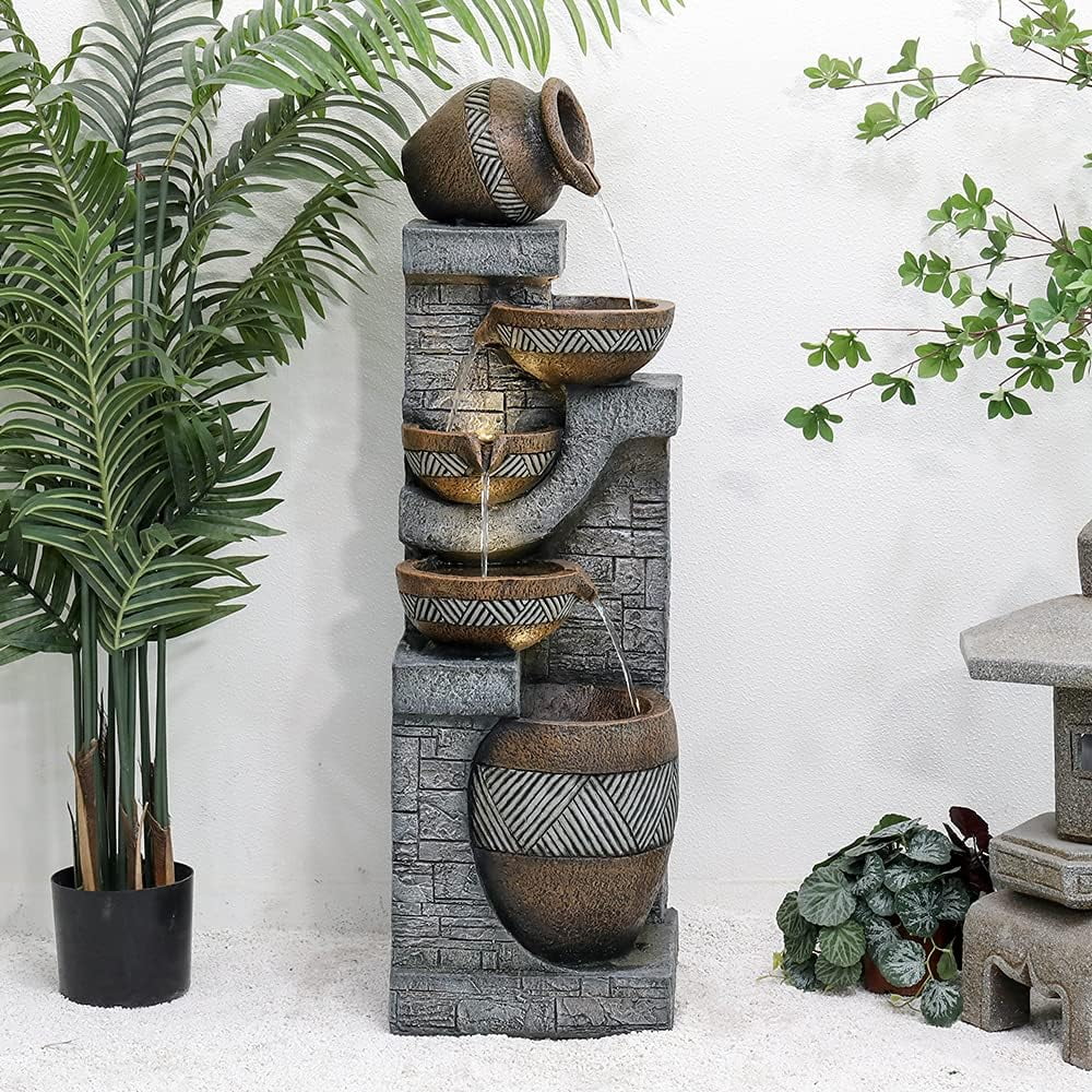 SunJet 5-Tiers Indoor/Outdoor Garden Water Fountain - 42.5inches Modern Floor-Standing Cascading Water Feature - Suitable for Deck, Patio, Porch, Yard Decor - Image 5