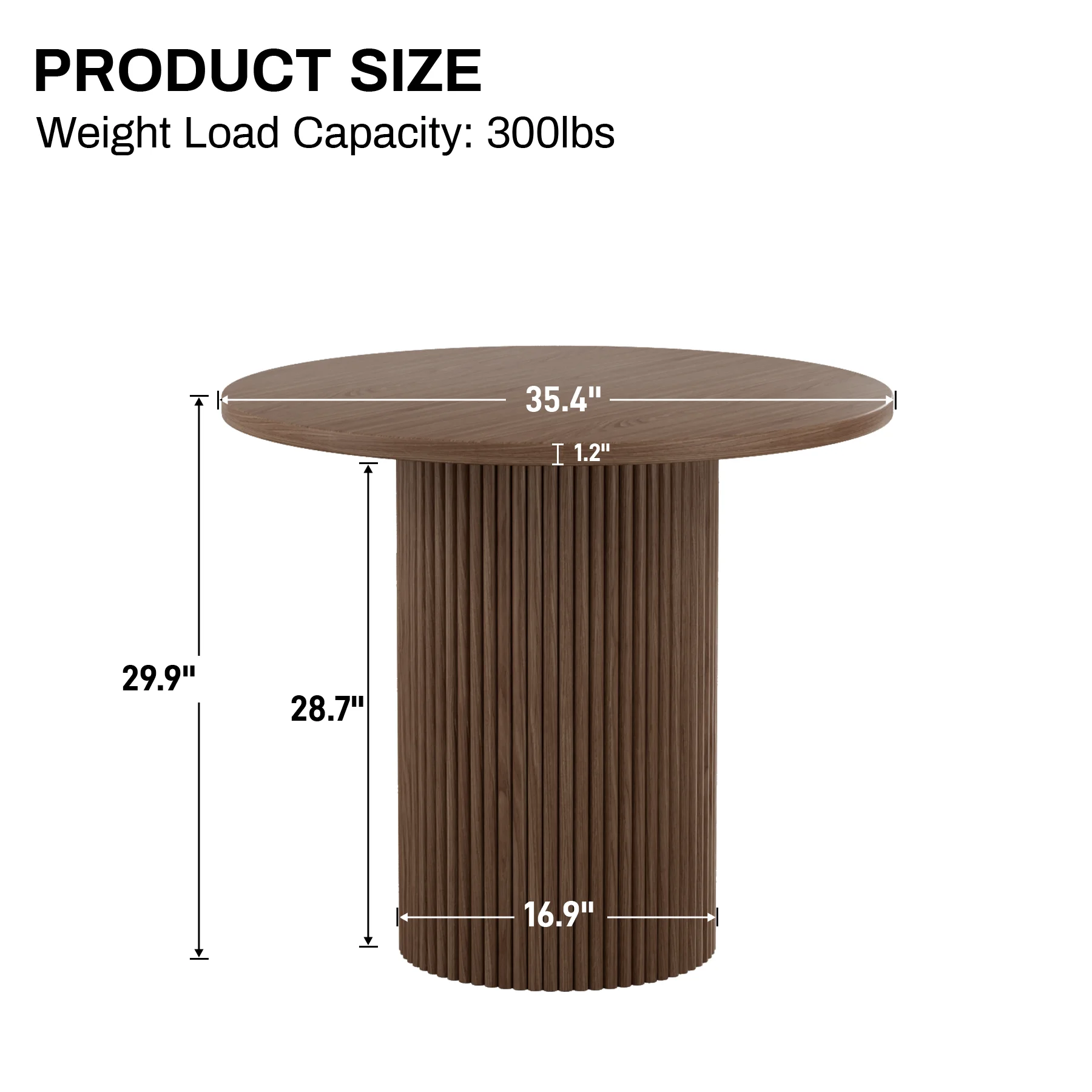 Rophefx 35.4" Solid Wood Round Dining Table with Handcrafted Relief Pedestal,Circle Dining Table,Walnut - Image 7