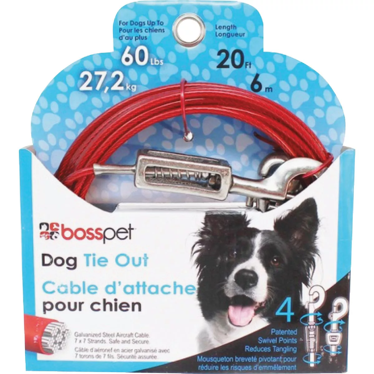 Boss Pet Guardian Gear Large Dog Cable with Spring Dog Tie-Out, 20 Ft.