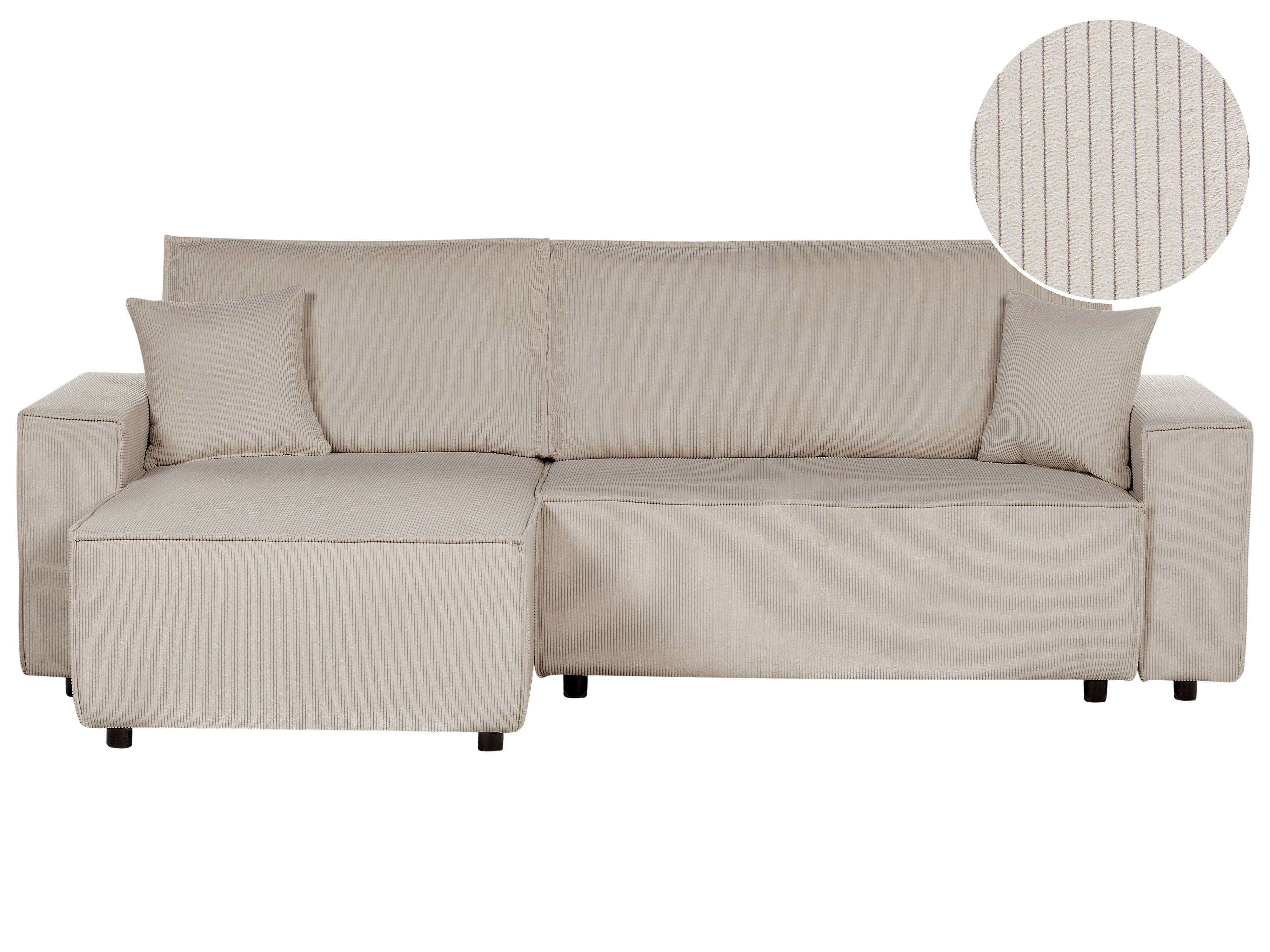 Corner Sofa Bed 3 Seater ABACKA Corduroy Beige Right Hand