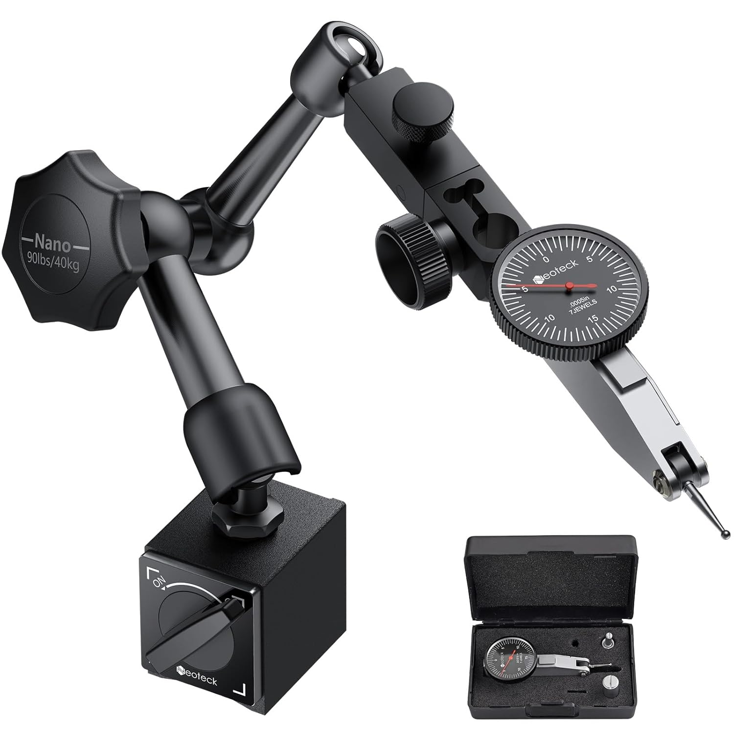 Neoteck Dial Test Indicator with Magnetic Base Stand and Storage Case, 0-0.03