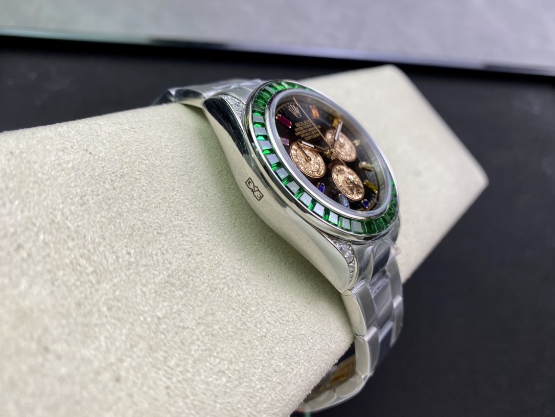 Rolex Daytona-Modified green diamond-white gold color(1:1 replica) - Top club