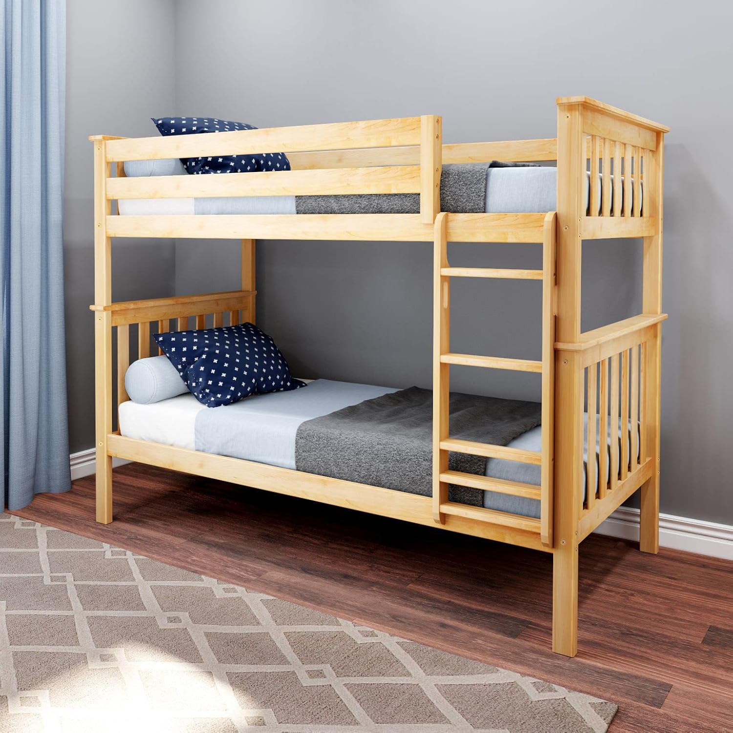 Max & Lily Bunk Bed Twin over Twin, Solid Wood Bunk Bed Frame with Ladder for Kids, 14