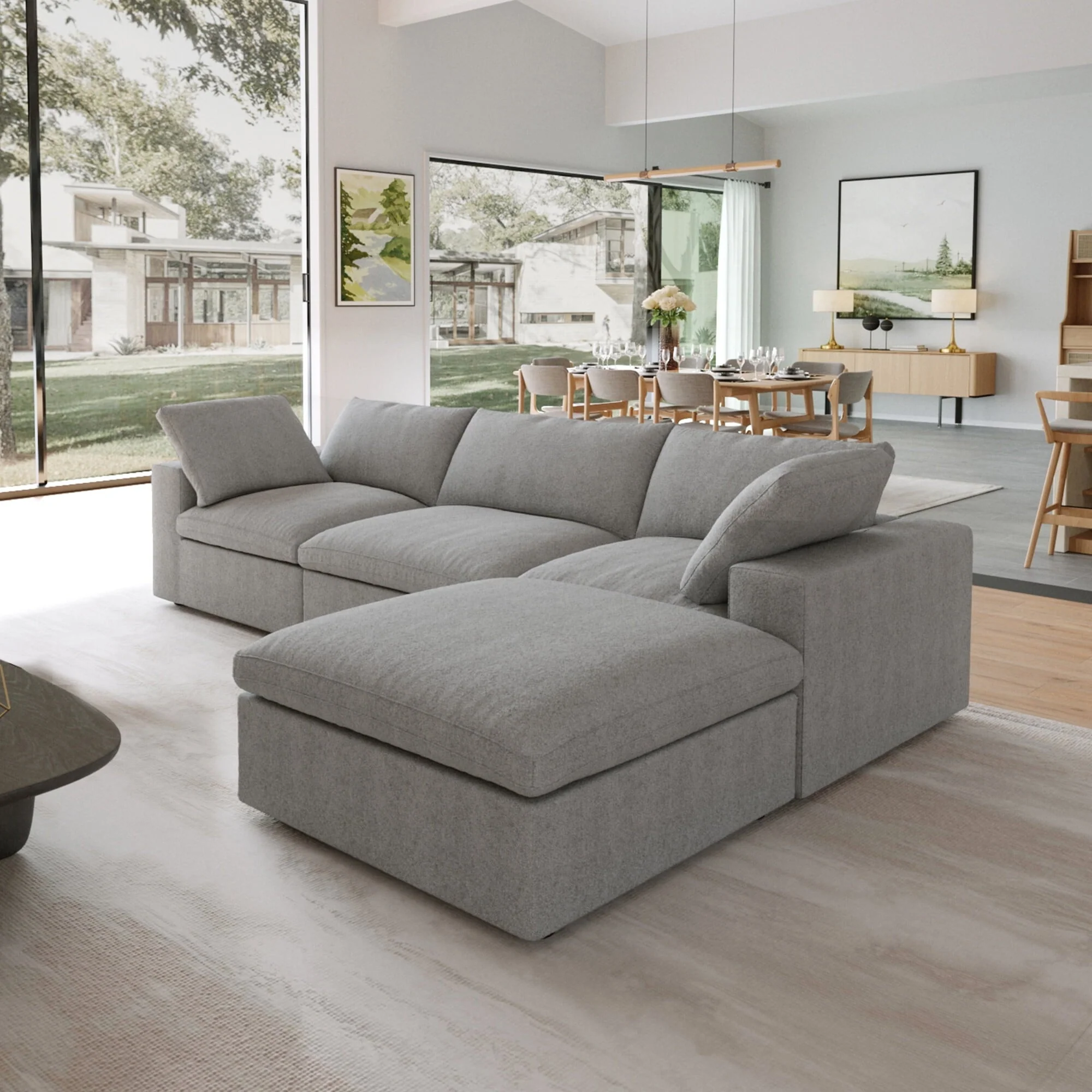 Magic Home Convertible Modular Sectional Sofa Couch,Modern Linen Fabric Sofa Free Combination Couch,L-Shaped Sofa 3-Seat Sofa with Ottoman for Living Room,Apartment and Small Space,Light Gray