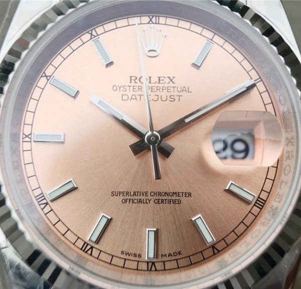 Replica Rolex DateJust 36mm SS 116234 ARF Pink Dial Stick Markers 904L SS Oyster Bracelet SA3135 - Elite Watch Atelier