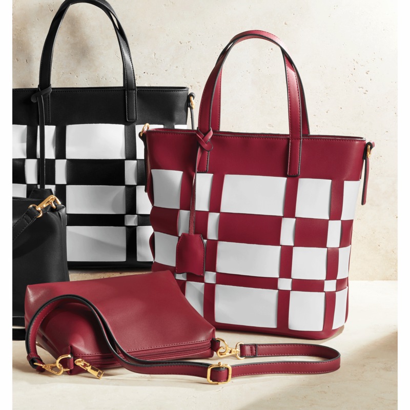 M.C. Handbags 2-Piece Woven Plaid Tote Set - MIDNIGHT VELVET CATALOG