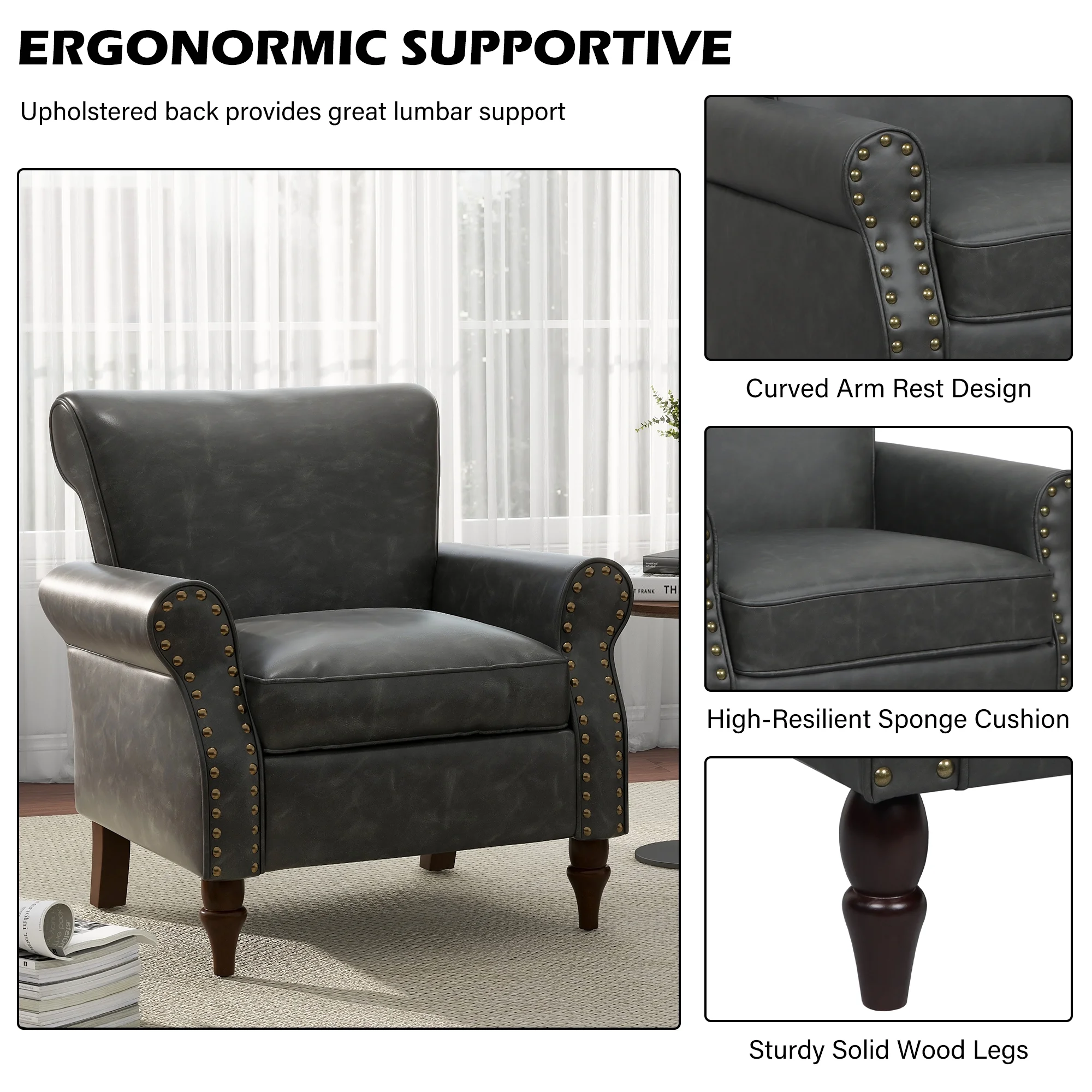 DREAMSIDEA Accent Chairs Upholstered Pattern Morden Armchair Comfy Linen Fabric Single Sofa for Living Room, Pattern White - Image 16