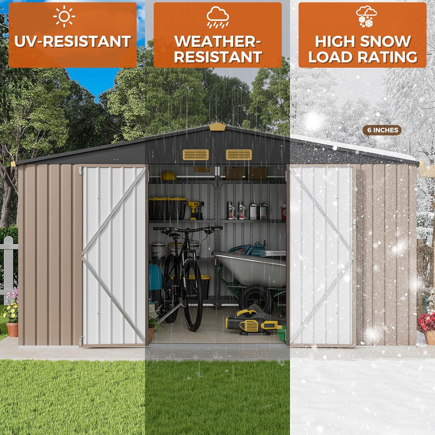 IRONCK Metal Outdoor Storage Shed, 10x12ft, Brown - Image 7 IRONCK Metal Outdoor Storage Shed, 10x12ft, Brown - Image 7