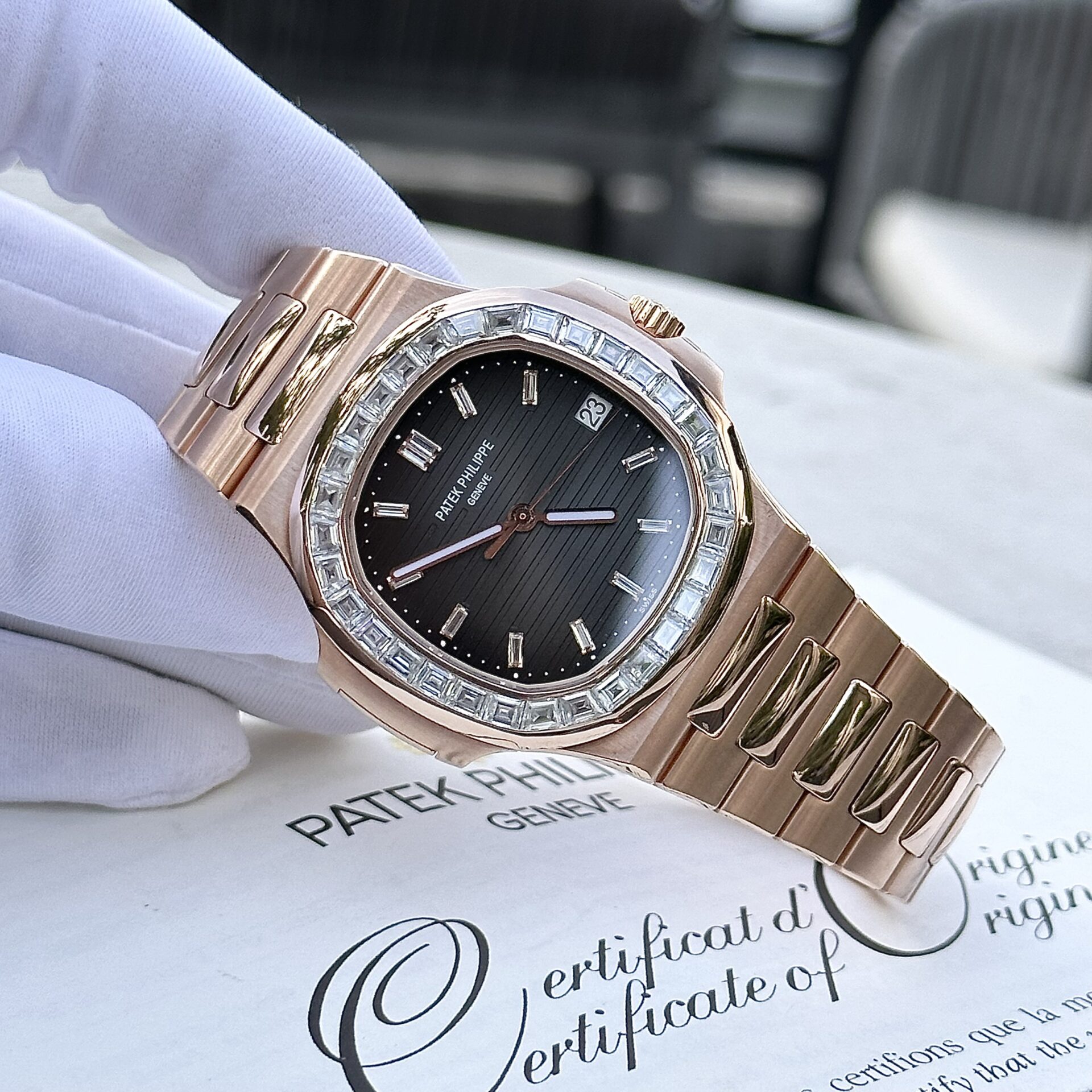 Patek Philippe Nautilus 5723 Gold Wrapped With Moissanite Baguette Diamonds 3K 40mm - Top club