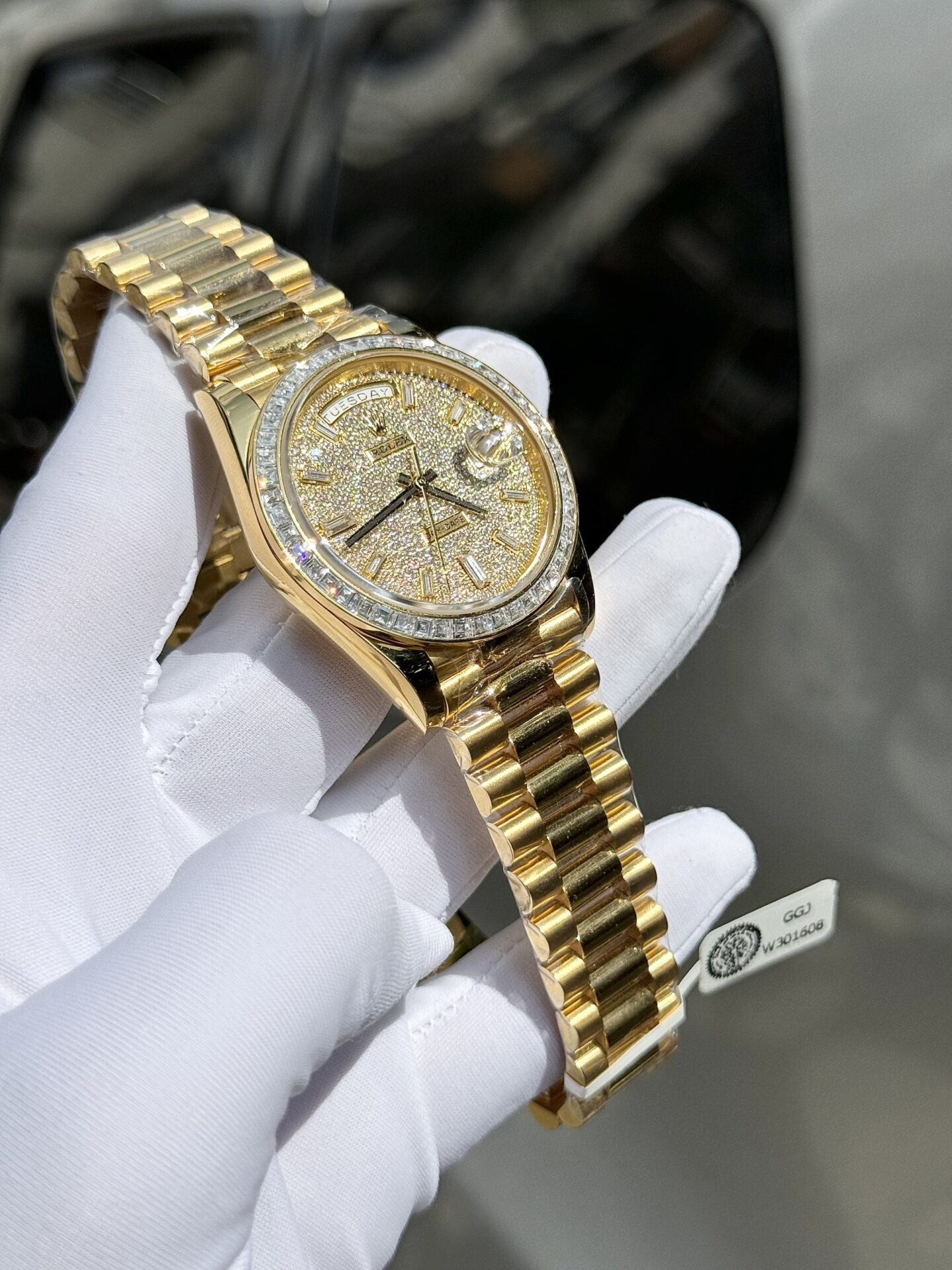 Rolex Day-Date Replica Watch Diamond Moissanite Baguette Gold Wrapped 40mm - Top club