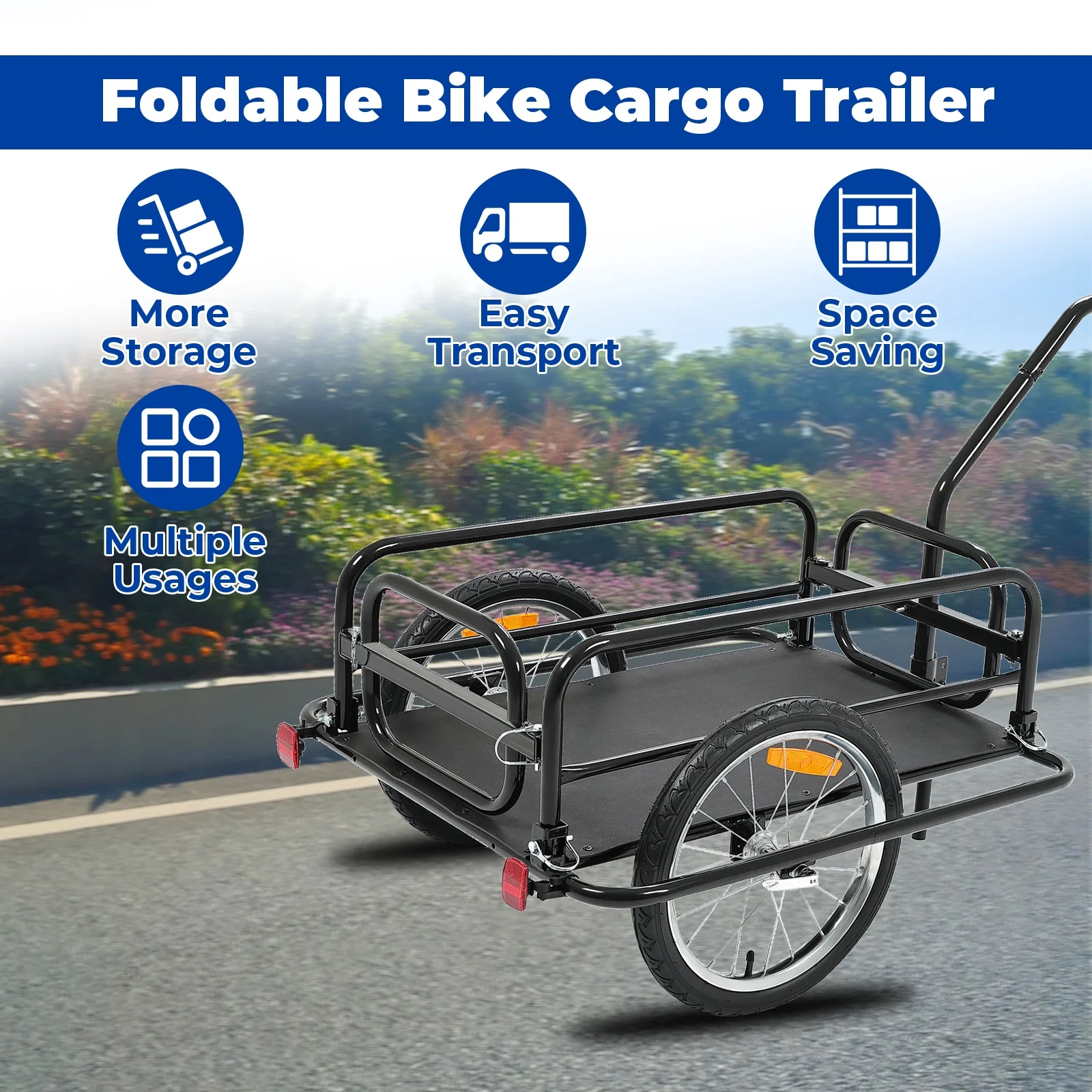 Kojem Foldable Two-Wheels Cargo Trailer Bicycle, Black - Image 6