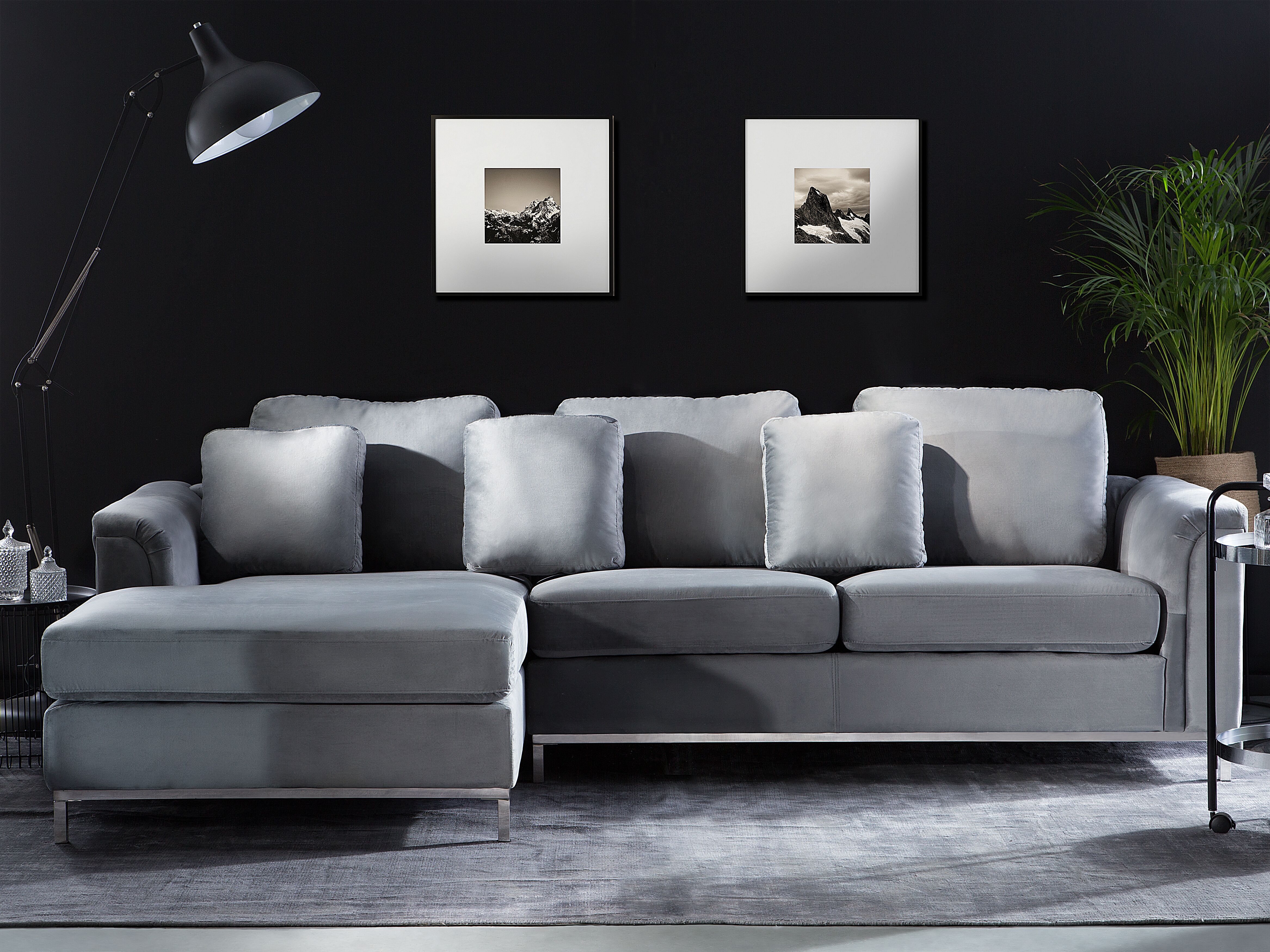 Corner Sofa 4 Seater OSLO Velvet Grey Right Hand