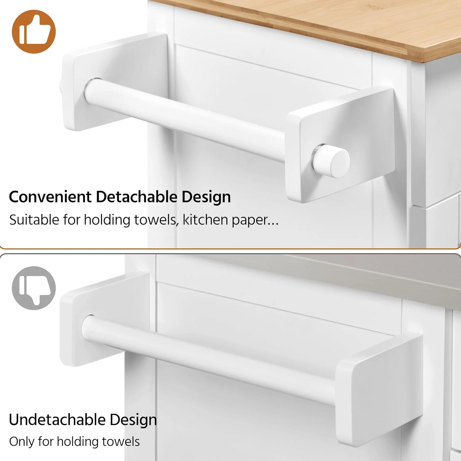 HXYHJ Kitchen Island on Wheels with Storage Cabinet, Rolling Kitchen Cart with Bamboo Top & Drawer & Spice Rack Towel Bar, Microwave Stand Cart for Kitchen/Dining Room, Black - Image 18
