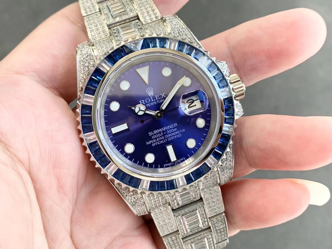 Rolex Submariner Diamond Pav�� Special-Blue Diamonds-full diamonds-40MM(1:1 replica) - Top club