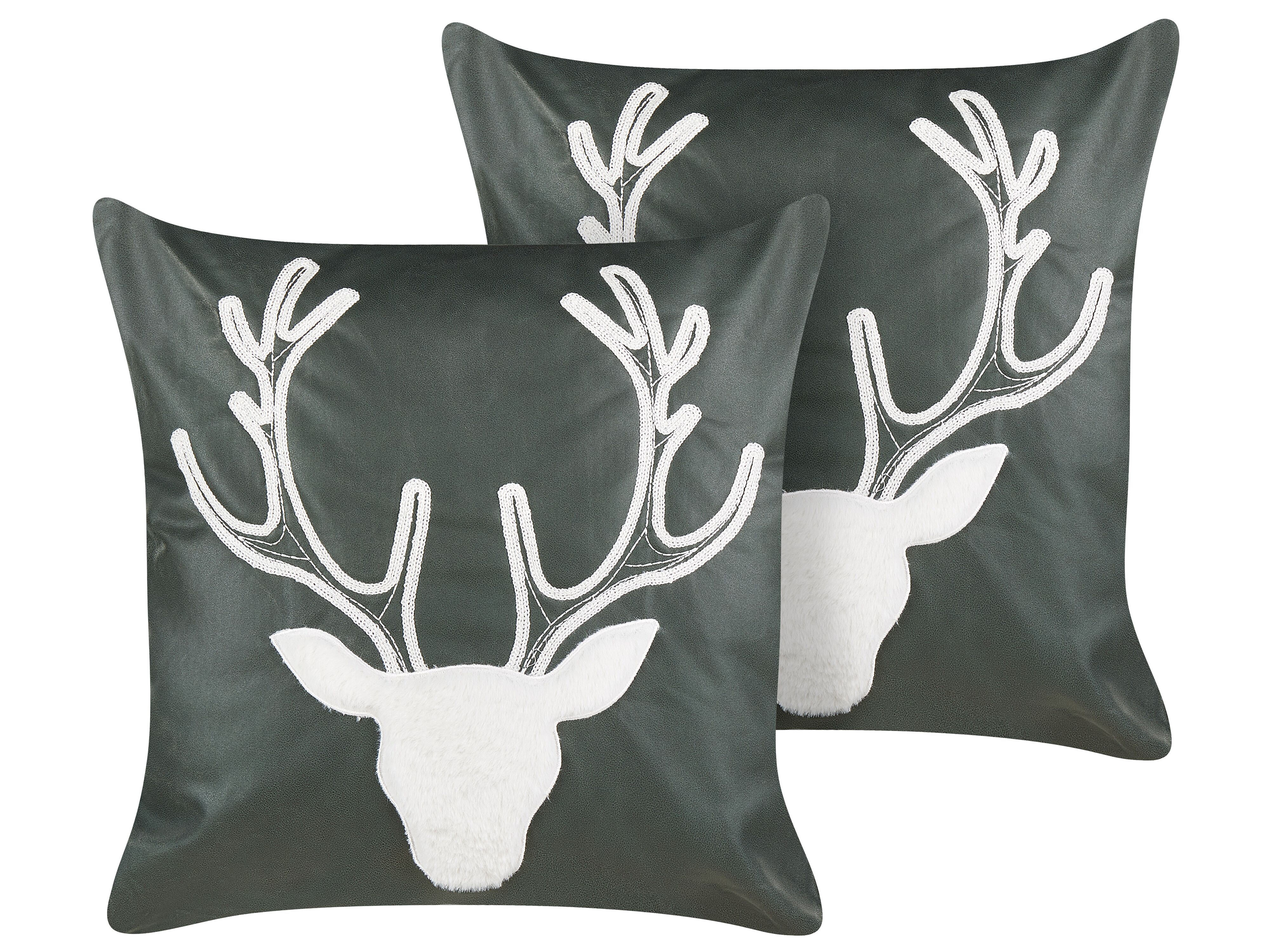 Set of 2 Decorative Cushions BICOCCA Velvet 45 x 45 cm Dark Green Christmas Motif