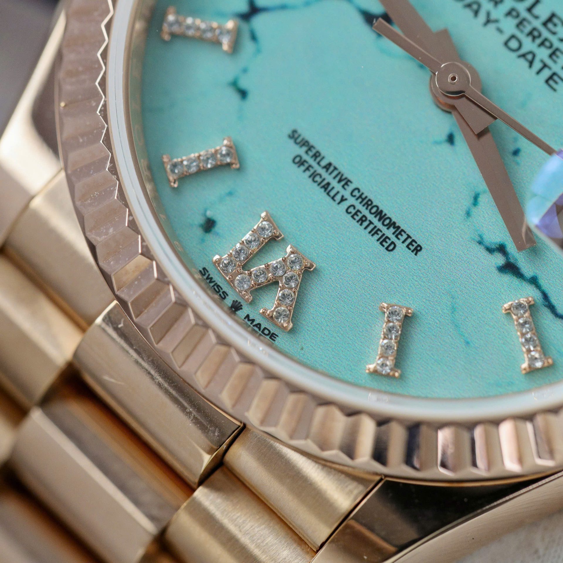 Rolex Best Replica Watch Day-Date 128238 Dial Turquoise Gold Wrapped 36mm - Elite Watch Atelier