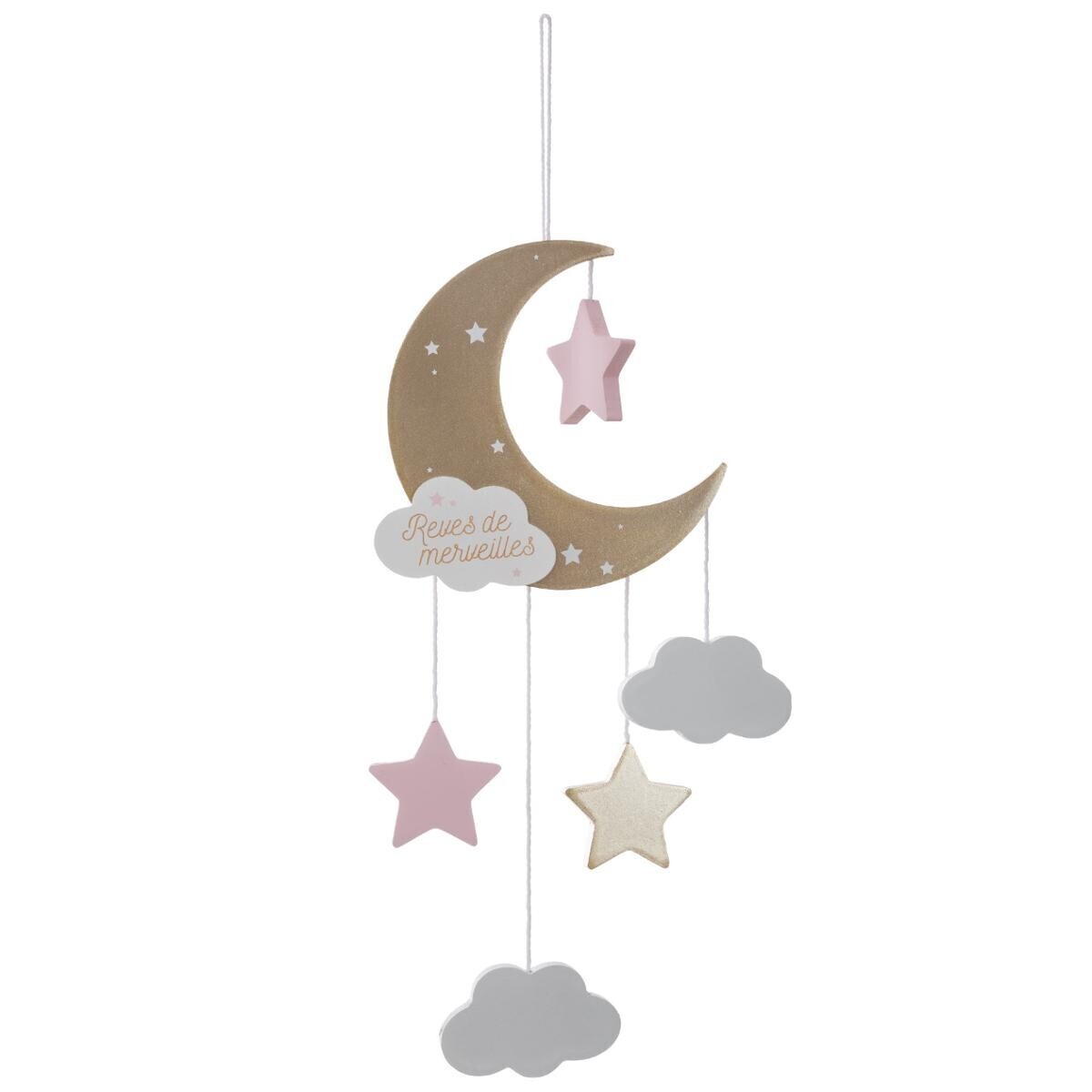 Kids suspension lamp "Lune" Wood, Rose, H.46,5 cm
