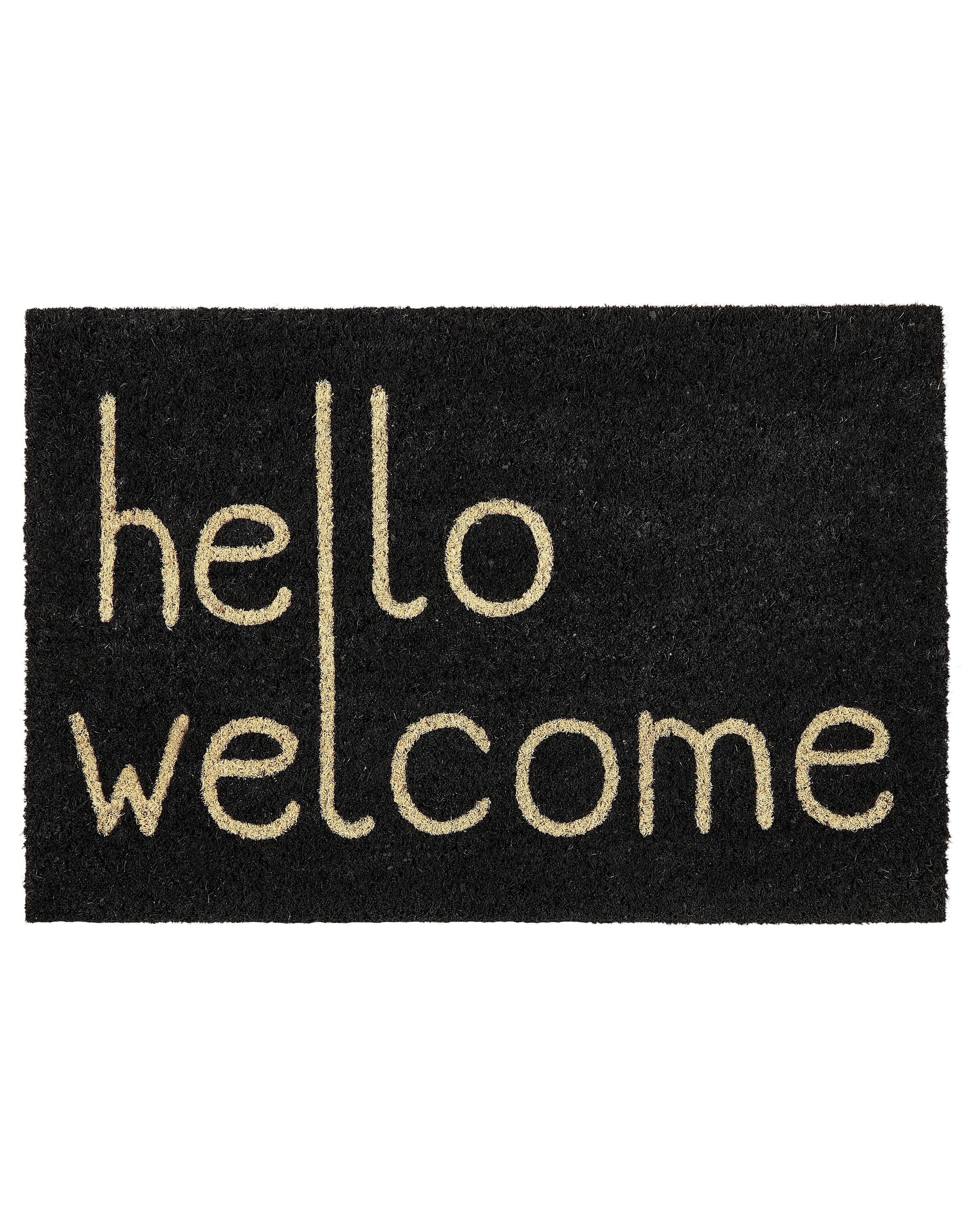 Doormat FANSIPAN Black 40 x 60 cm Text Coir