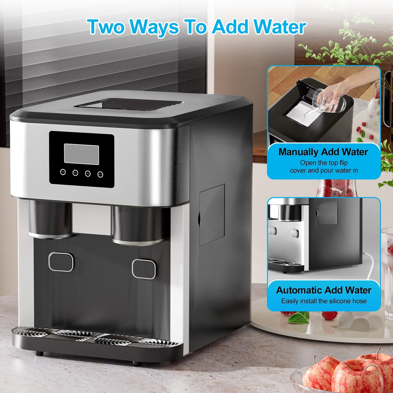 TABU 40Lbs/24H Countertop Ice Maker Machine,3 in 1 Ice Maker with Water Dispenser,Crushed Ice,Black - Image 8