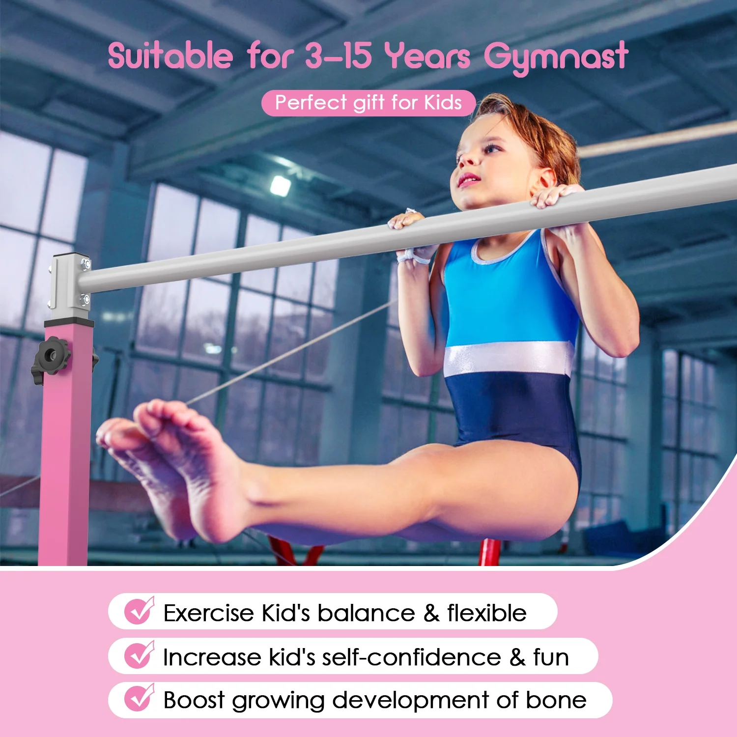 Safly Fun Anti Slip Adjustable Steel Gymnastics Bar, 50 in Width - Image 6