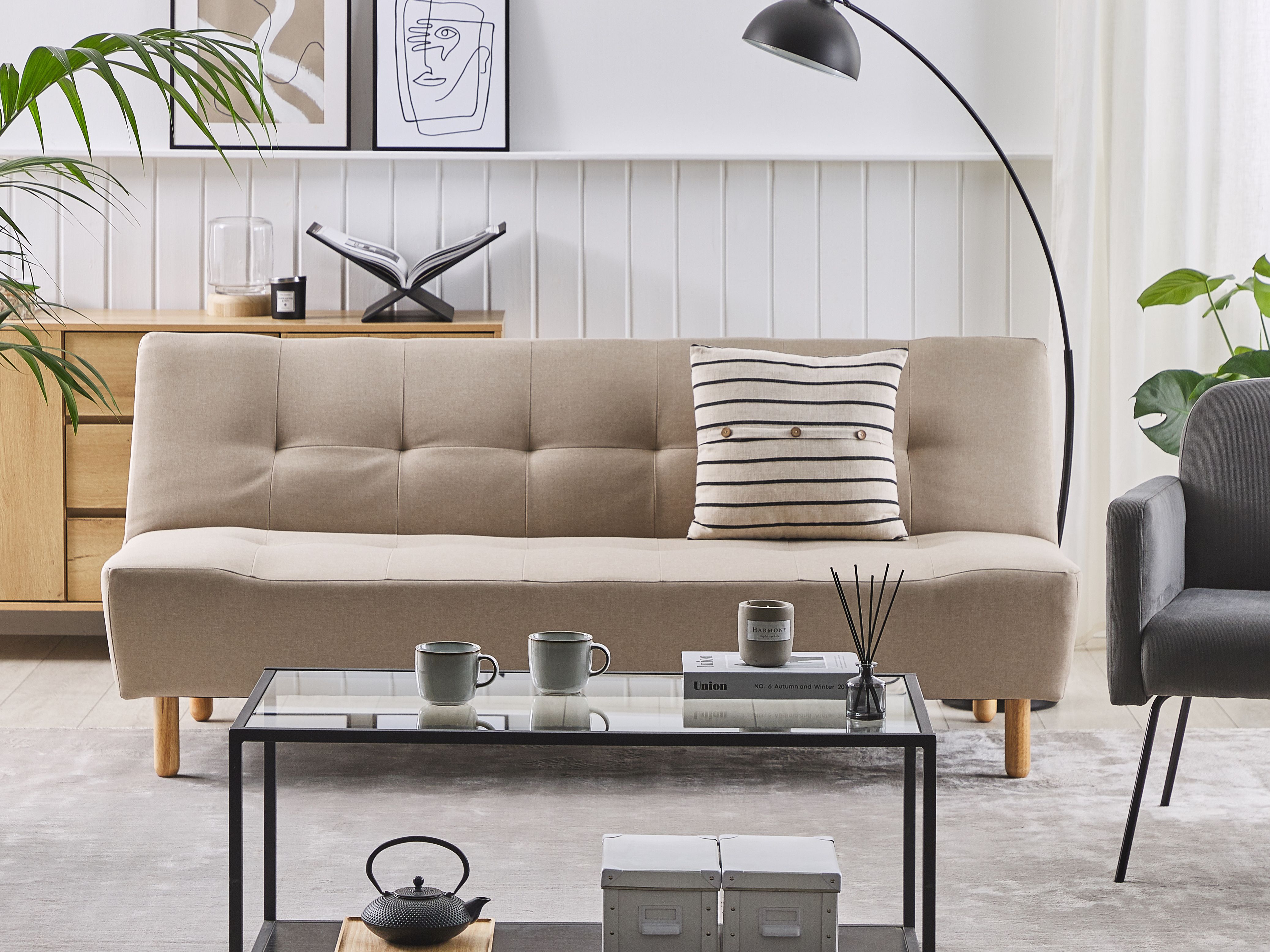 Sofa Bed 3 Seater ALSTEN Fabric Beige