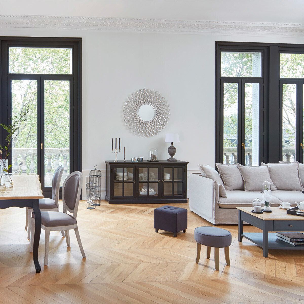 Stool "Adriel" Velvet, Black