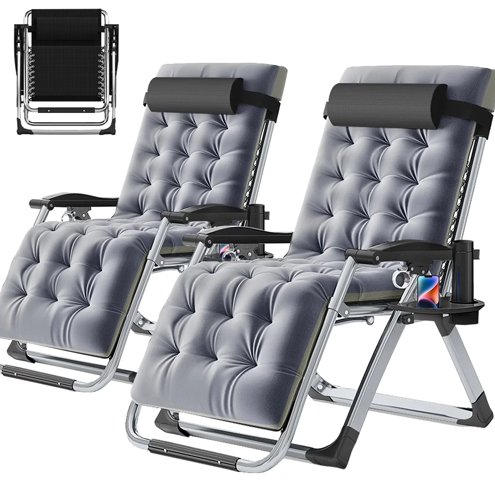 NAIZEA Zero Gravity Lawn Recliner Chairs, 2 Pack, Black - Image 8 NAIZEA Zero Gravity Lawn Recliner Chairs, 2 Pack, Black - Image 8
