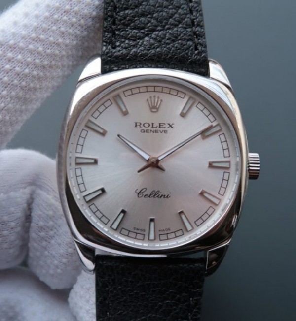 Replica Rolex Cellini Danaos 4243 SS Silver Dial Black Leather Strap A2824 - Top club