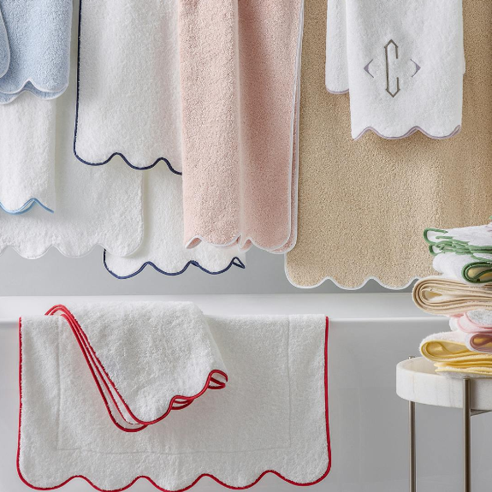 Long-Staple Cotton Hand Bath Towel Simple Scalloped Design Soft Strong Quick-Dry Absorbent
