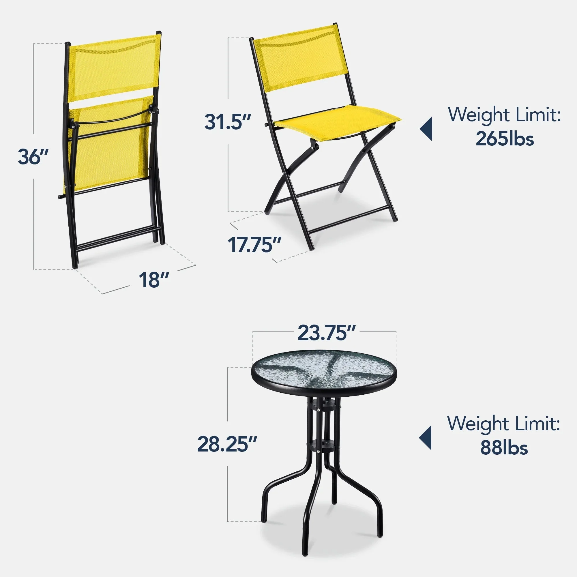Best Choice Products 3-Piece Patio Bistro Dining Set With Glass Tabletop And Folding Chairs - Gray - Image 51 Best Choice Products 3-Piece Patio Bistro Dining Set With Glass Tabletop And Folding Chairs - Gray - Image 51