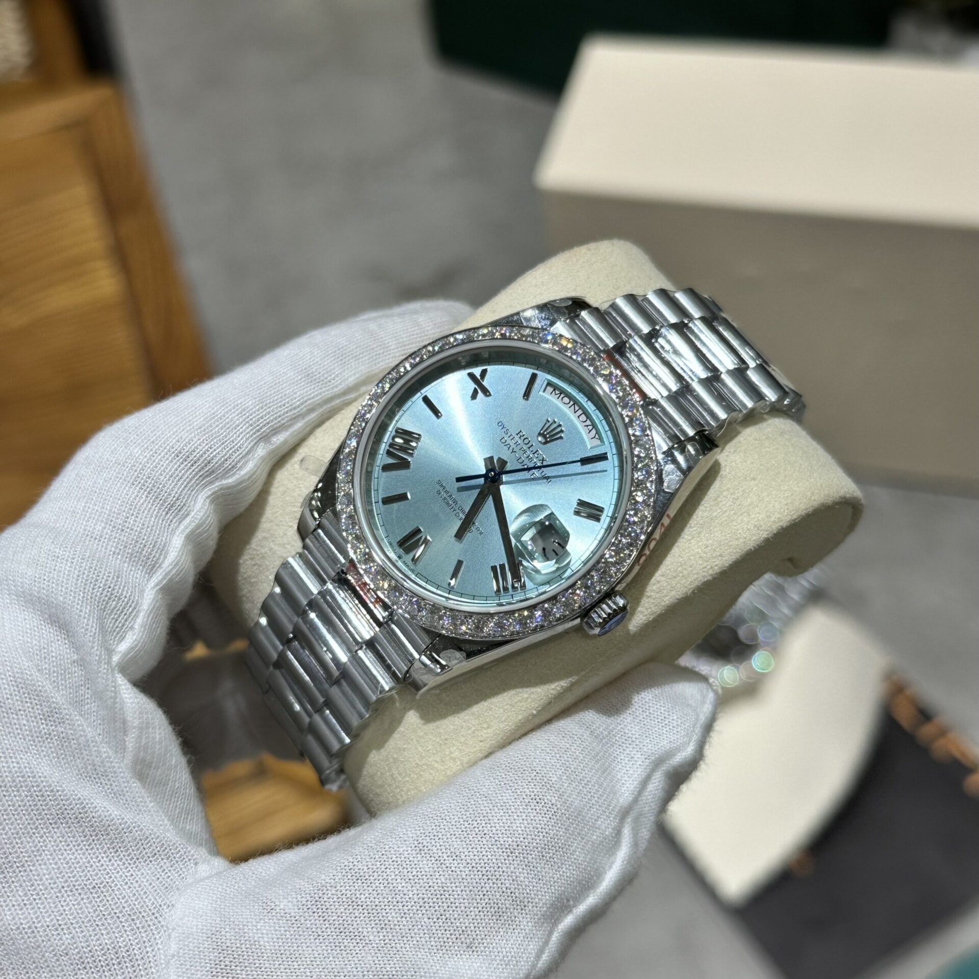 Rolex Replica Watch Day-Date 228236 Moissanite Green Dial 168gram GM V3 40mm - Elite Watch Atelier