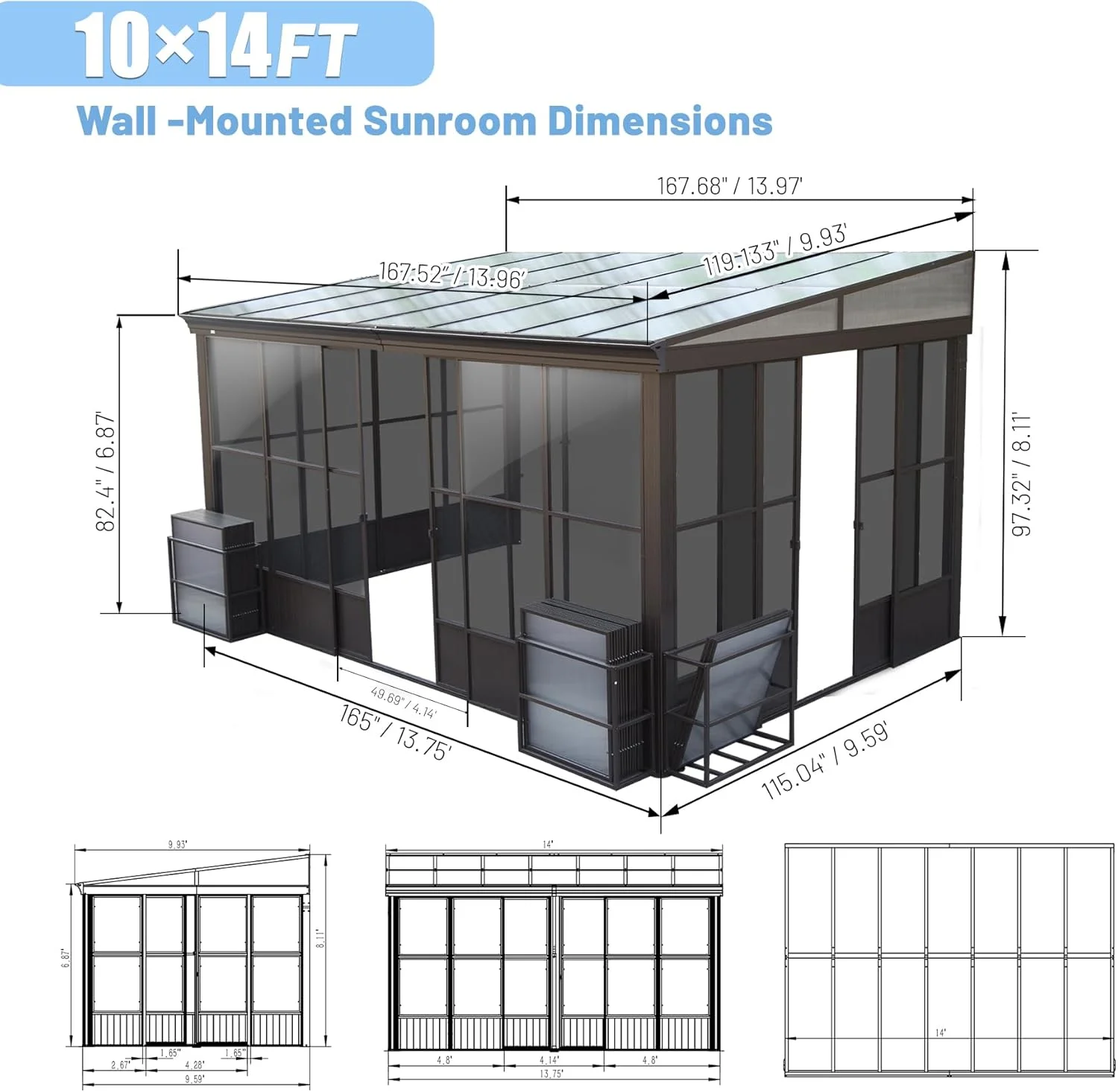 TOTAL Outdoor 10'x12' All-Season Sunroom Gazebo with Steel Roof, PVC Screen, Front & Side Door, Brown - Image 82