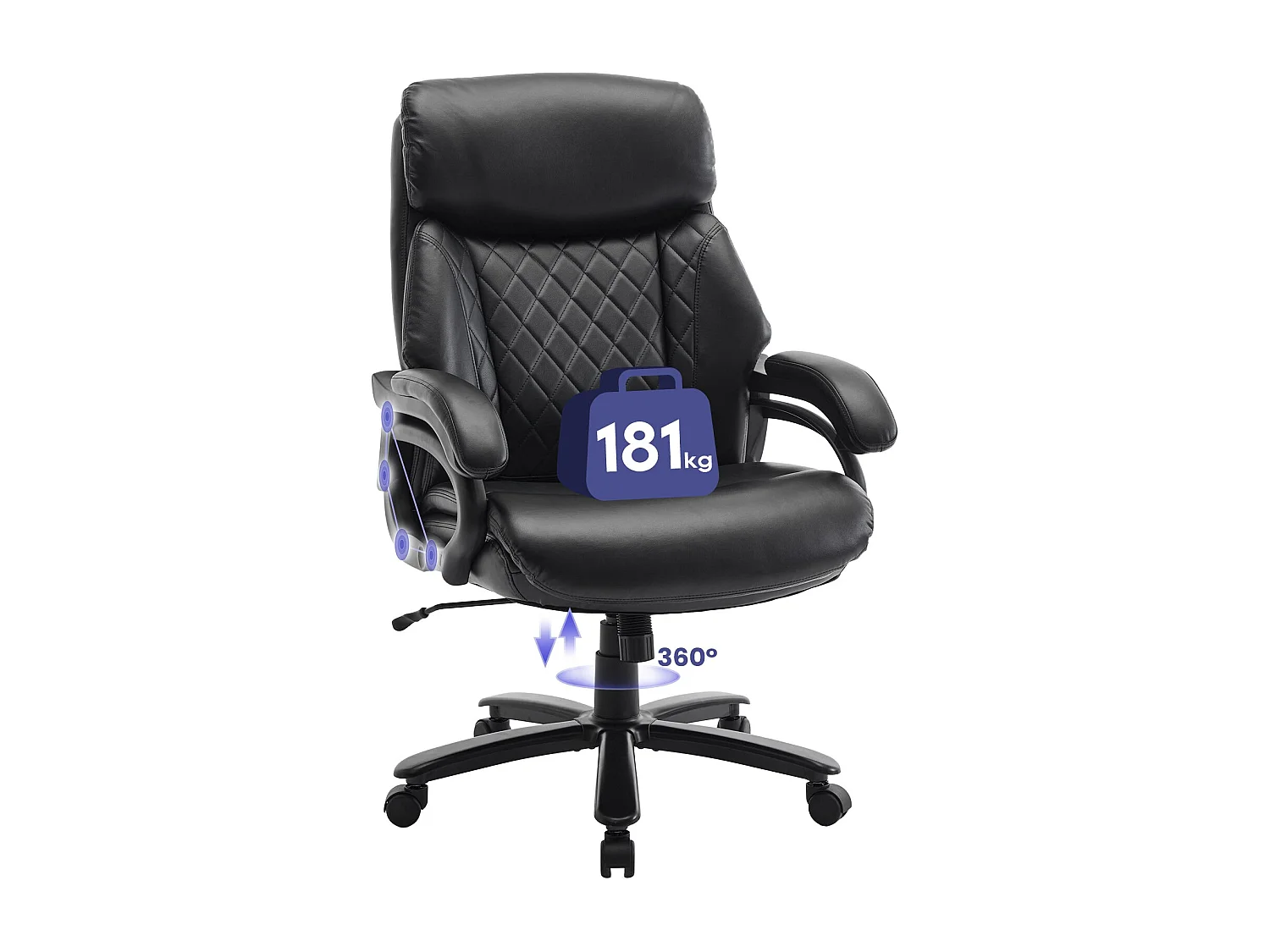 Fauteuil de bureau en similicuir, accoudoirs réglables, assise extra-large - Noir