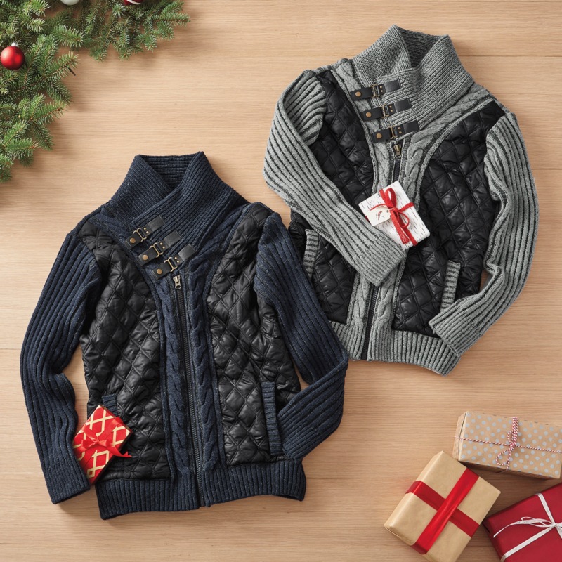 Daniel Men's Zip-Front Sweater Jacket with Faux Leather Tabs - MIDNIGHT VELVET CATALOG