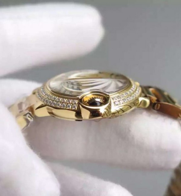 Replica Cartier Ballon Bleu 28mm YG Diamonds Bezel White Dial Bracelet Ronda Quartz - Top club