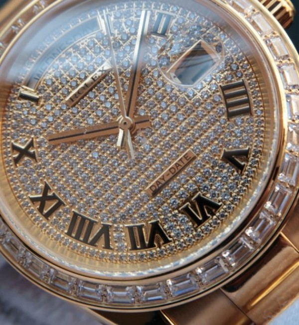 Replica Rolex Day-Date II RG Diamonds Full Bezel/Dial Roman Markers RG Bracelet A3255 - Elite Watch Atelier