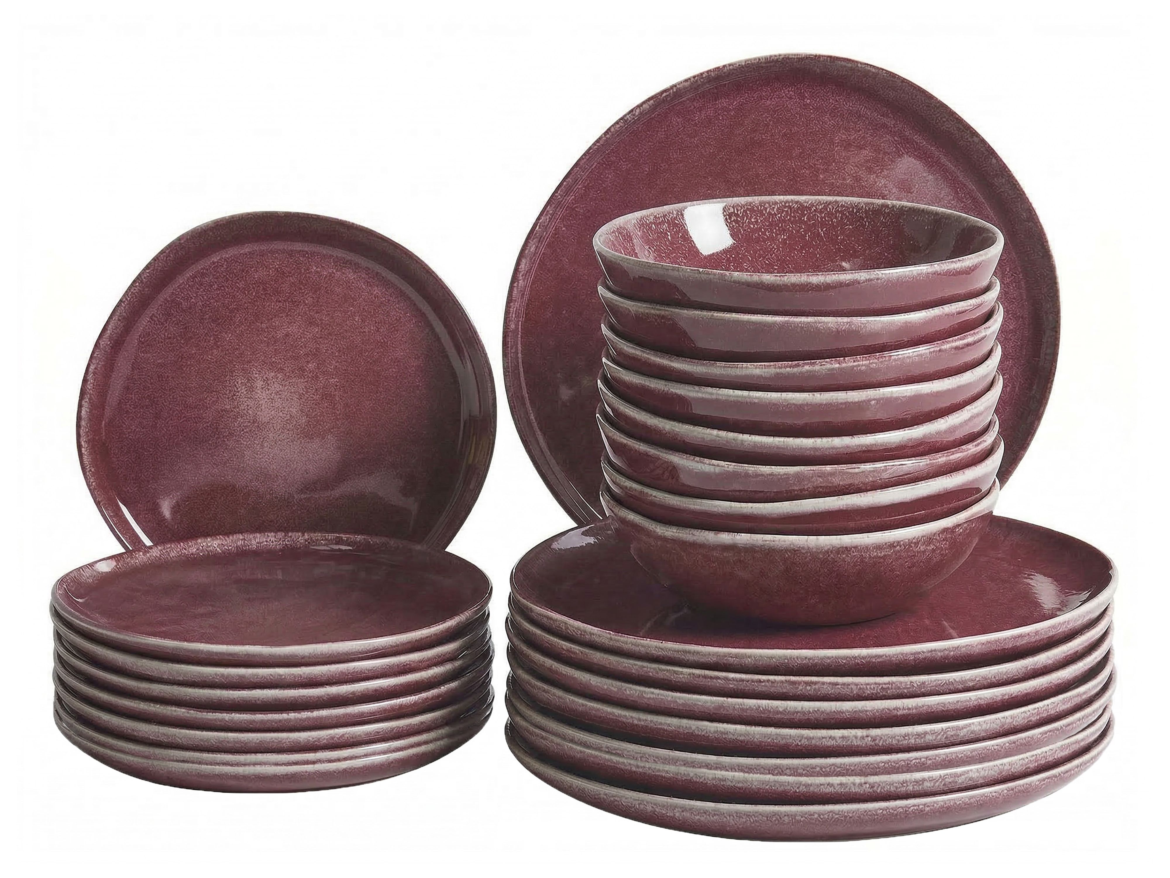 Set of 24 Dinnerware HOPS Stoneware Burgundy
