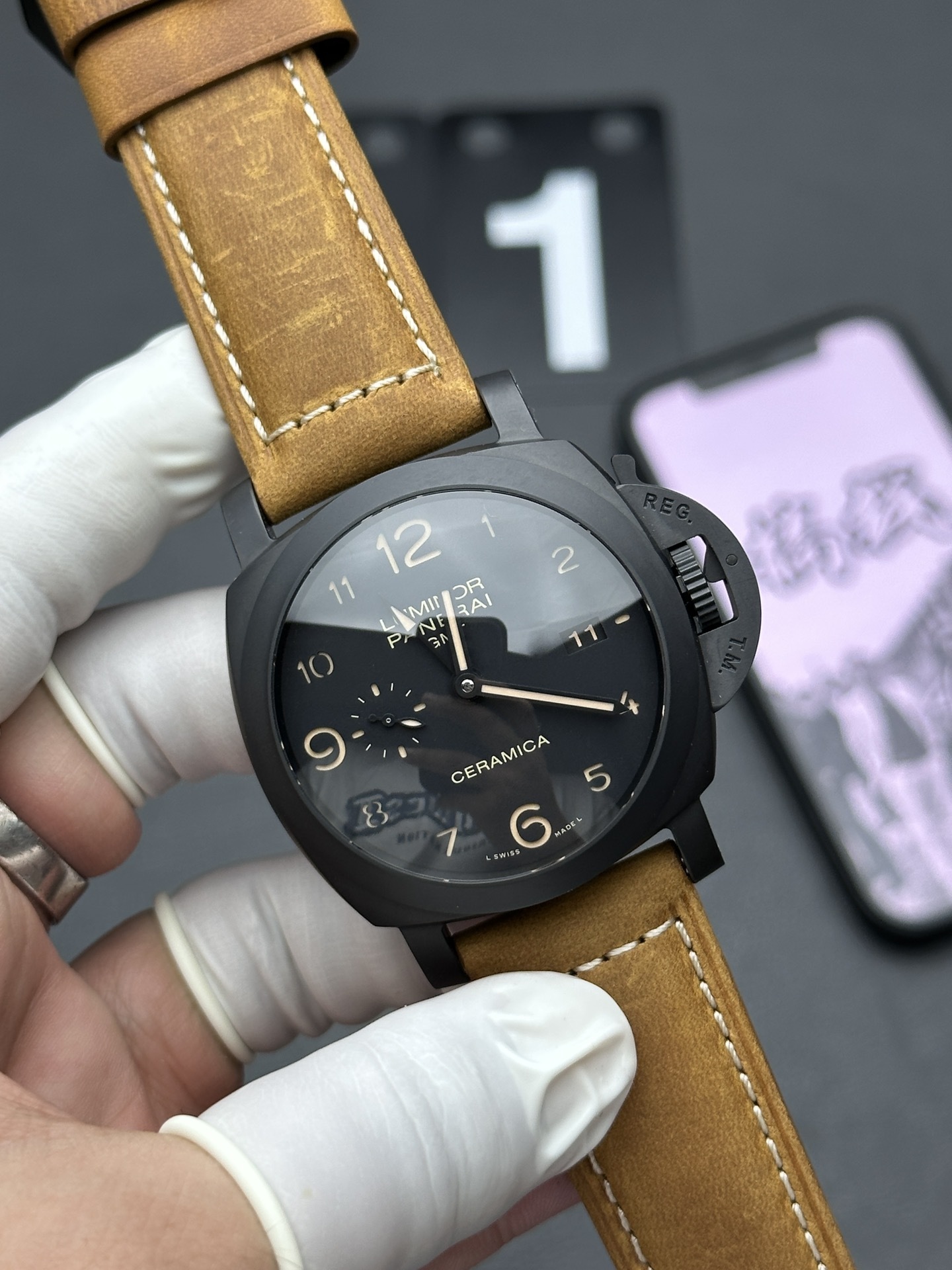 Panerai Luminor 1950  Automatic Black Ceramic - Leather Strap  PAM00441(1:1 replica) - Elite Watch Atelier