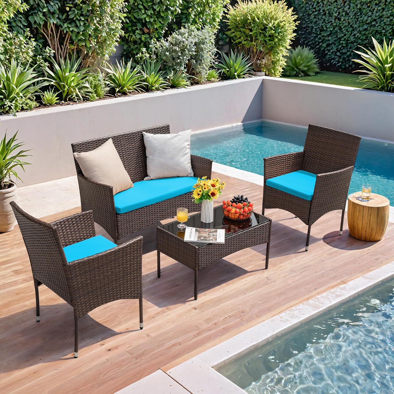 4-Piece Patio Rattan Wicker Furniture Set - T-LCRF834M18 - Image 16 4-Piece Patio Rattan Wicker Furniture Set - T-LCRF834M18 - Image 16